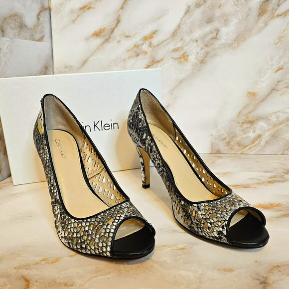 Calvin Klein Shoes - Calvin Klein Karinah Snake Print Heels with Cutouts, Size 7